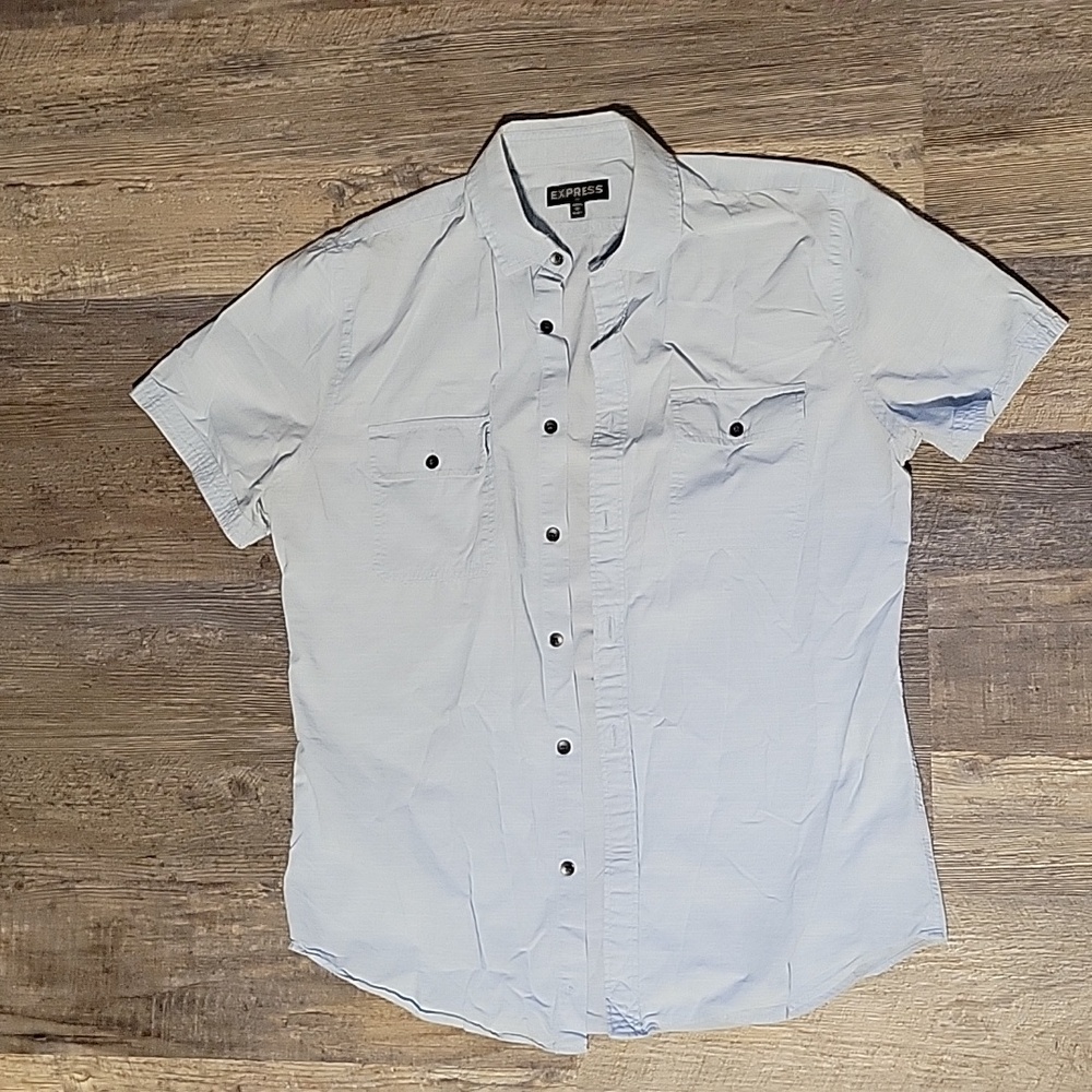 Express Medium Blue short-sleeve button-up shirt